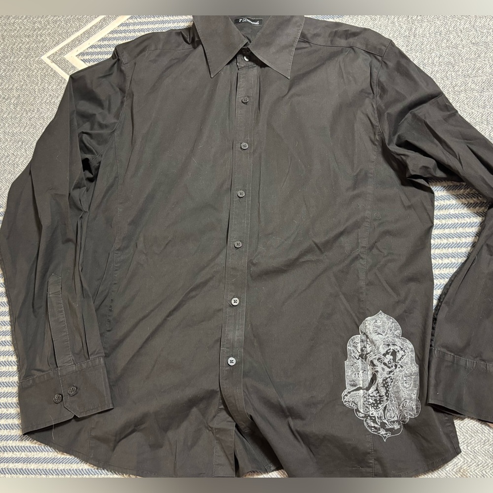 7 Diamonds Black Dress Shirt with Silver Embroidery